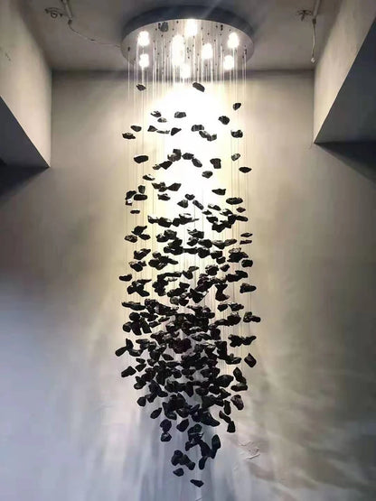 Modern Stone Crystal Led Chandelier Large Luxury Staircase Living Room Light Fixture Long Hallway Lobby Indoor Home Hanging Lamp