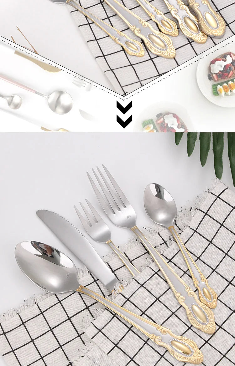 sets of steel knife and fork spoon