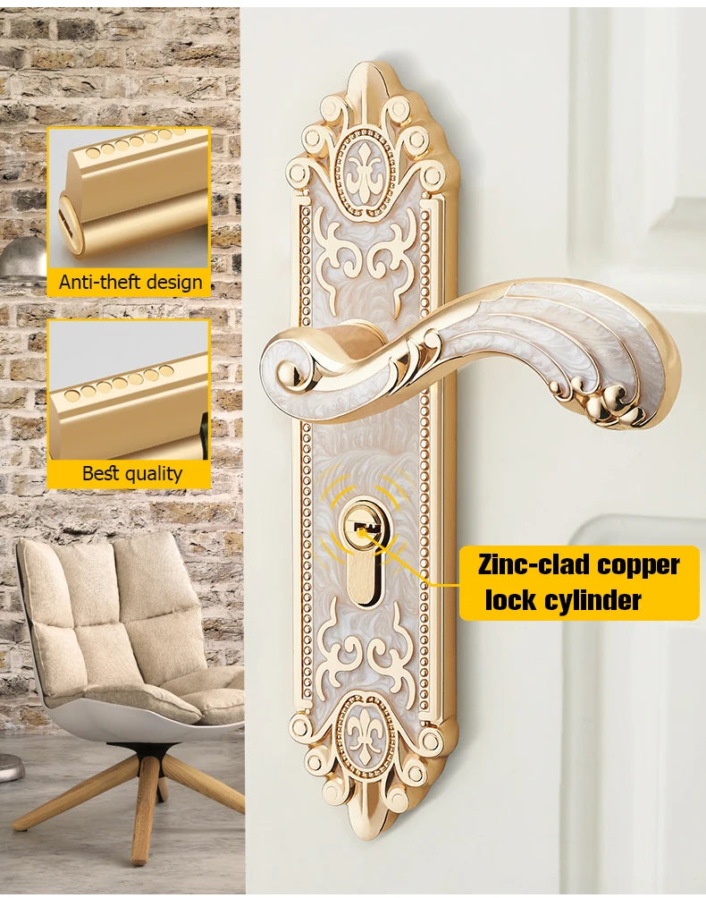 KA European style gold door lock with key and ivory white handle, anti-theft security entrance hardware by 𝕄𝕔 𝕋𝕙𝕖 𝔹𝕝𝕒𝕔𝕜 𝔻𝕚