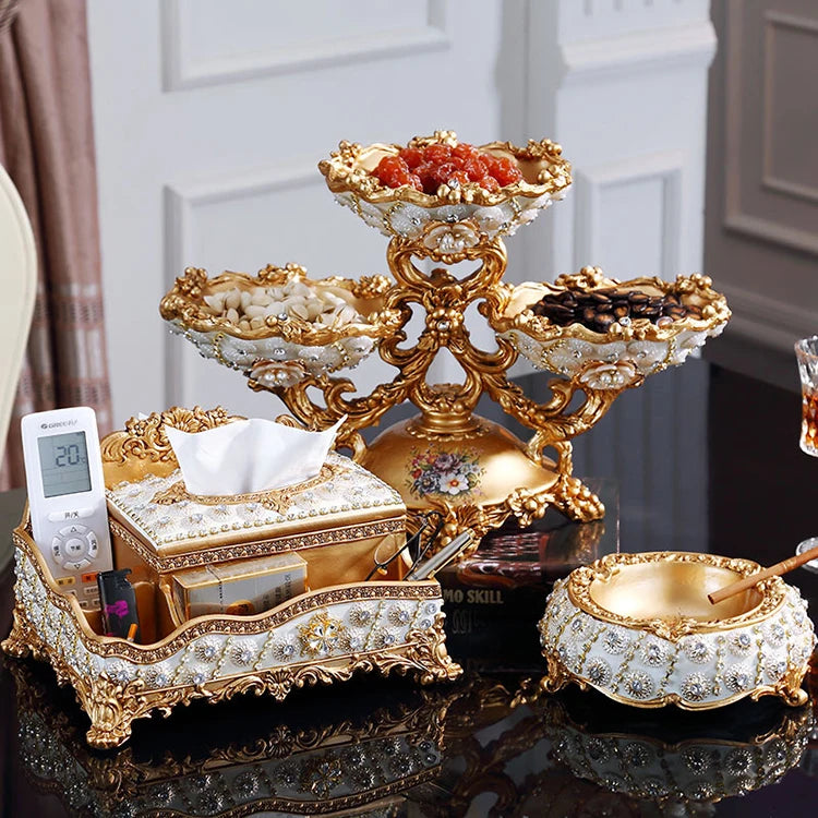 European Resin Diamond Fruit Plate Dried Fruit Candy Dish Tissue Box Ornaments Home Livingroom Table Furnishing Decoration Craft - https://mohammadcollection.com