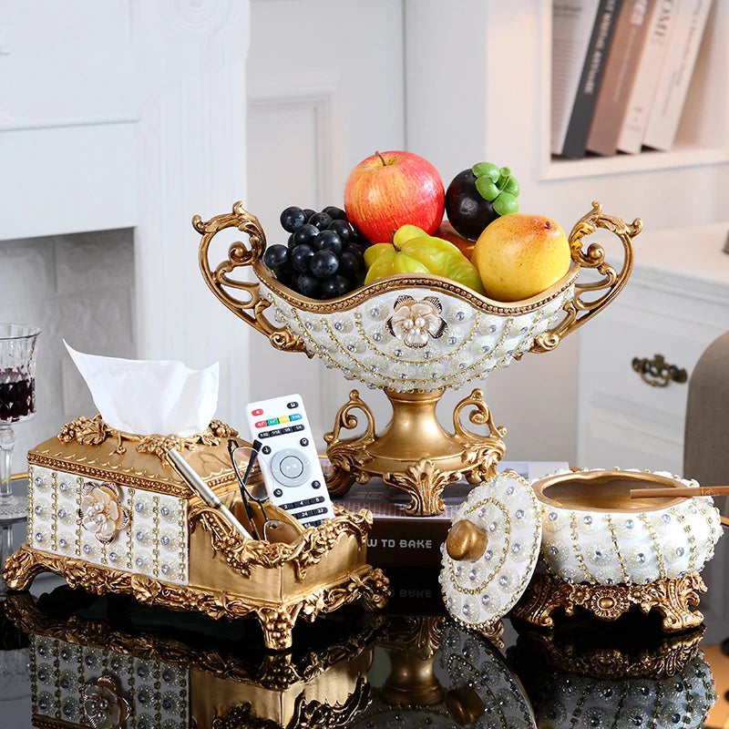 European Resin Diamond Fruit Plate Dried Fruit Candy Dish Tissue Box Ornaments Home Livingroom Table Furnishing Decoration Craft - https://mohammadcollection.com