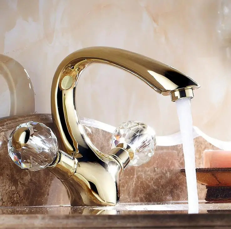 New Basin Faucets Gold Brass Crystal