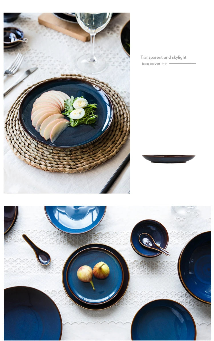 Deep blue ceramic dinnerware set by 𝕄𝕔 𝕋𝕙𝕖 𝔹𝕝𝕒𝕔𝕜 𝔻𝕚𝕒𝕞𝕠𝕟�
