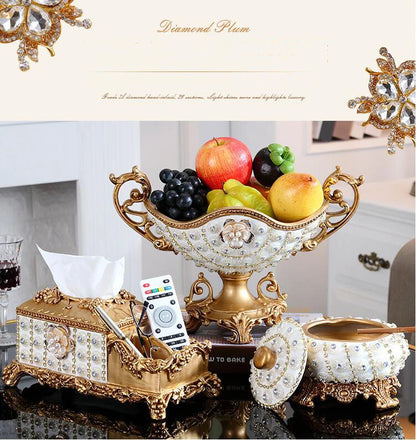 European Resin Diamond Fruit Plate Dried Fruit Candy Dish Tissue Box Ornaments Home Livingroom Table Furnishing Decoration Craft - https://mohammadcollection.com