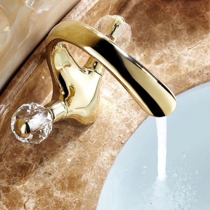 New Basin Faucets Gold Brass Crystal