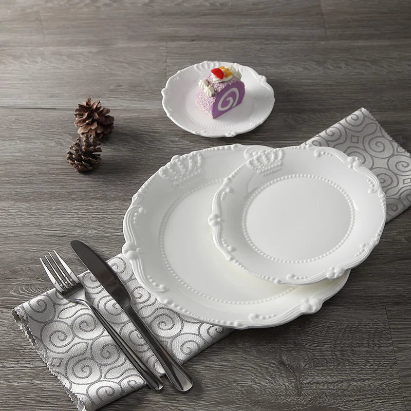 Royal Crown Relief Ceramic Dinner Plate Set