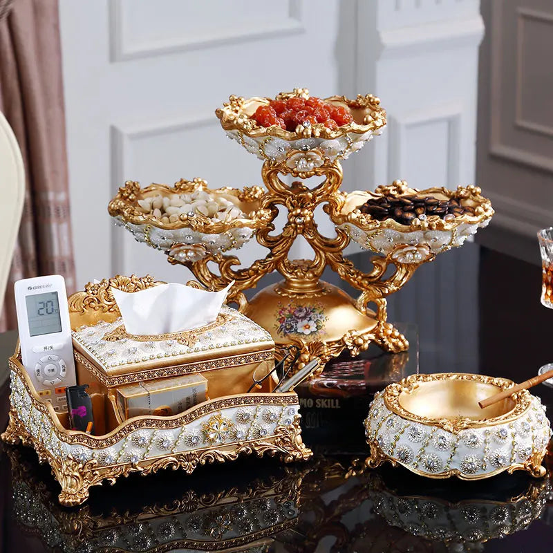 European Resin Diamond Fruit Plate Dried Fruit Candy Dish Tissue Box Ornaments Home Livingroom Table Furnishing Decoration Craft - https://mohammadcollection.com