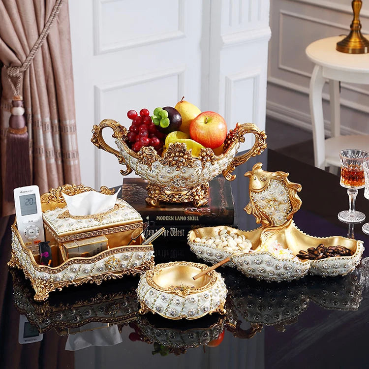 European Resin Diamond Fruit Plate Dried Fruit Candy Dish Tissue Box Ornaments Home Livingroom Table Furnishing Decoration Craft - https://mohammadcollection.com