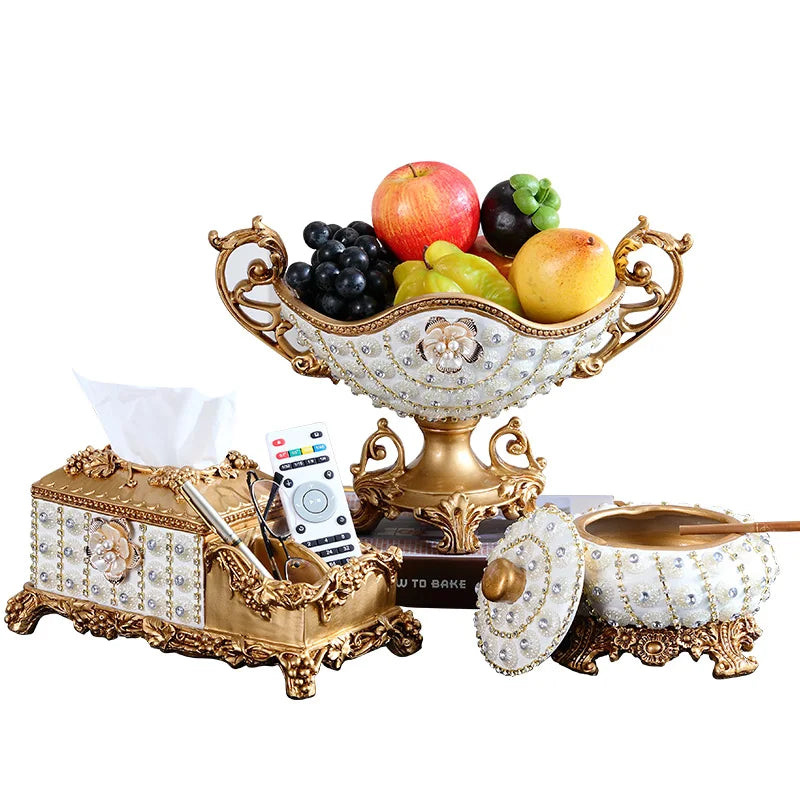 European Resin Diamond Fruit Plate Dried Fruit Candy Dish Tissue Box Ornaments Home Livingroom Table Furnishing Decoration Craft - https://mohammadcollection.com
