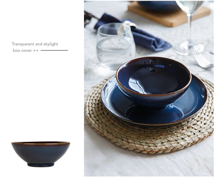 Deep blue ceramic dinnerware set by 𝕄𝕔 𝕋𝕙𝕖 𝔹𝕝𝕒𝕔𝕜 𝔻𝕚𝕒𝕞𝕠𝕟�