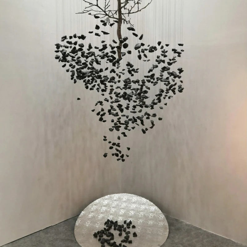 Large modern stone crystal LED chandelier by MC THE BLACK DIAMOND with luxury design, suitable for staircase and living room lighting.