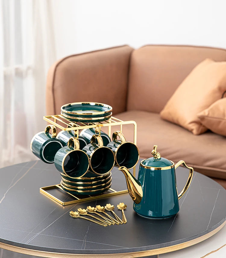 European luxury ceramic coffee cup and saucer set with storage rack, elegant kitchen afternoon tea set by 𝕄𝕔 𝕋𝕙𝕖 𝔹𝕝𝕒𝕔𝕜 𝔻𝕚�