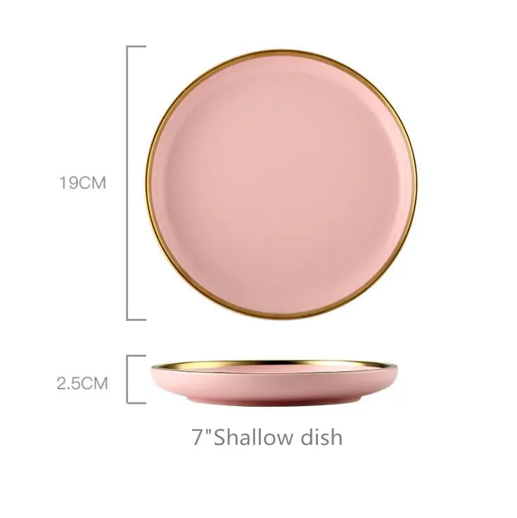 Gilt rim pink porcelain dinner plate from 𝕄𝕔 𝕋𝕙𝕖 𝔹𝕝𝕒𝕔𝕜 𝔻𝕚𝕒𝕞𝕠𝕟
