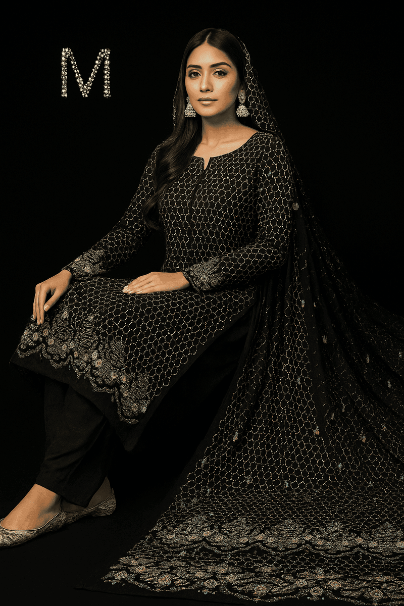 MC Chiffon Luxe  Signature Embroidered Collection 4 meter suit - [shop_mc _the_black_diamond]