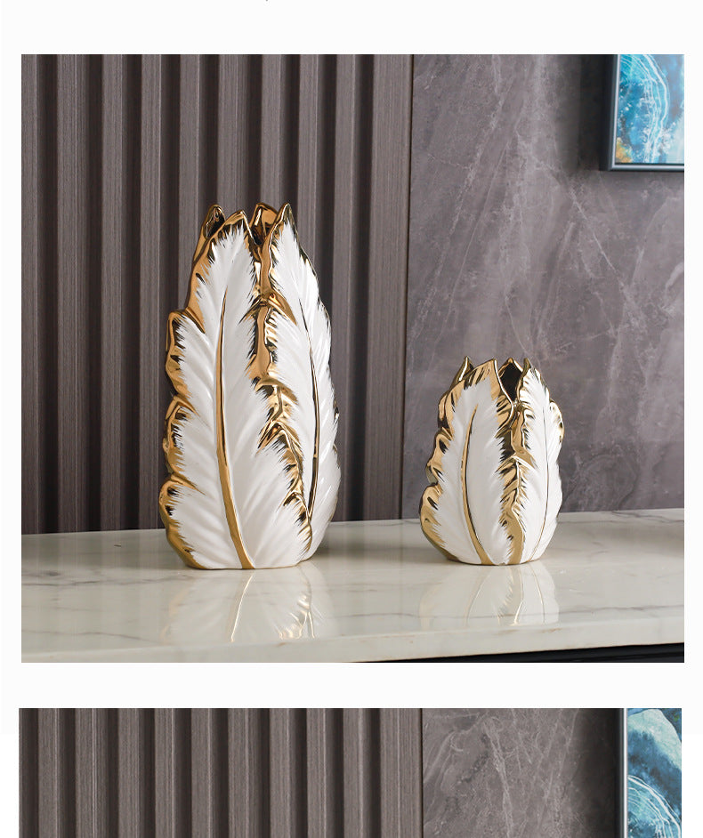 Elegant gold-painted ceramic vase by MC THE BLACK DIAMOND, ideal for living room, porch, or TV cabinet home decor.