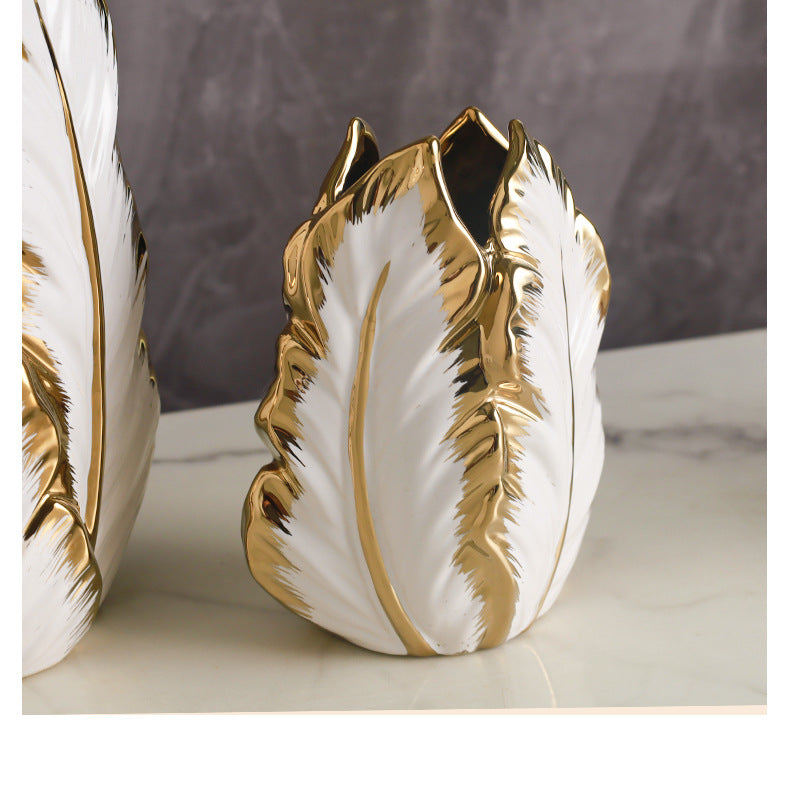 Elegant Nordic light luxury gold painted ceramic vase by MC THE BLACK DIAMOND, perfect for living room or porch decor.