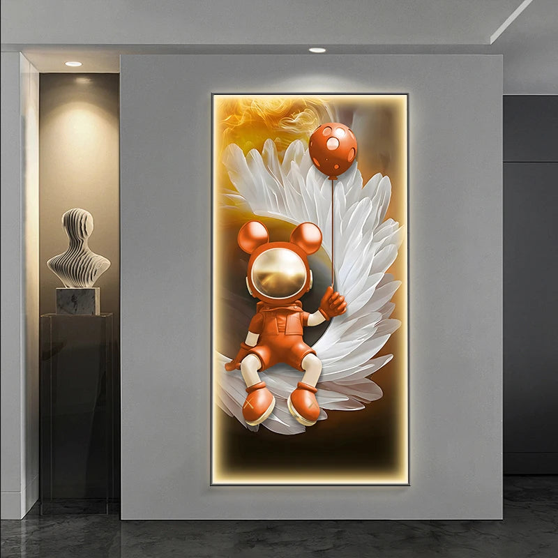 Modern art astronaut wall decor with LED lamp, luminous painting, suitable for living room or corridor, by MC THE BLACK DIAMOND