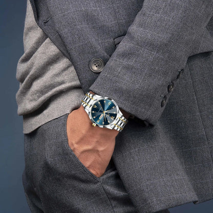 Men Watch Water Diamond Luxury Night Glow Double Calendar Quartz Movement 41mm Blue Gold Stainless Steel Fashion Business Watch - https://mohammadcollection.com