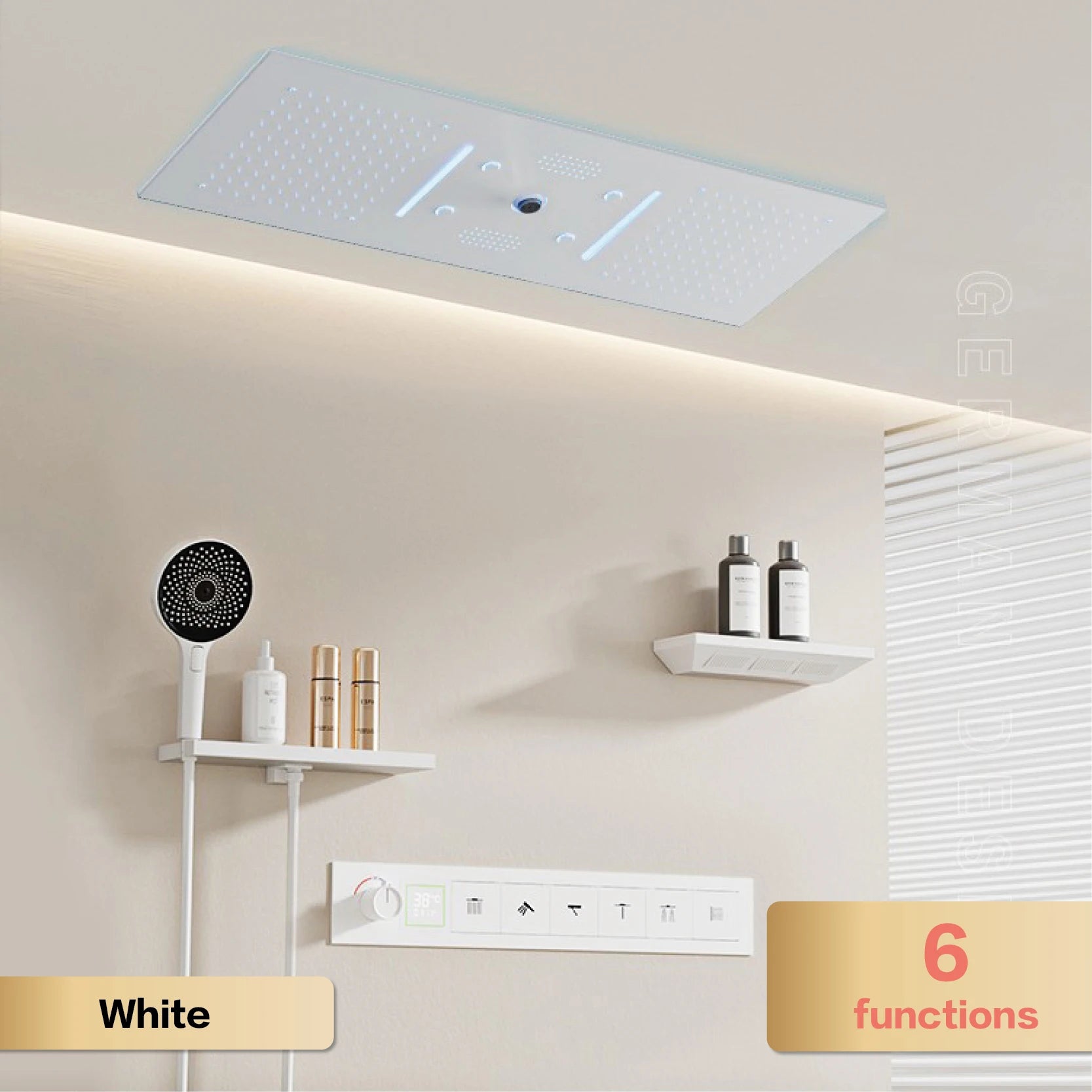 AITANA Luxury Brass Gunmetal LED Display Thermostatic Shower System Bathroom Ceiling embedded concealed giant curtain Rainfall - https://mohammadcollection.com