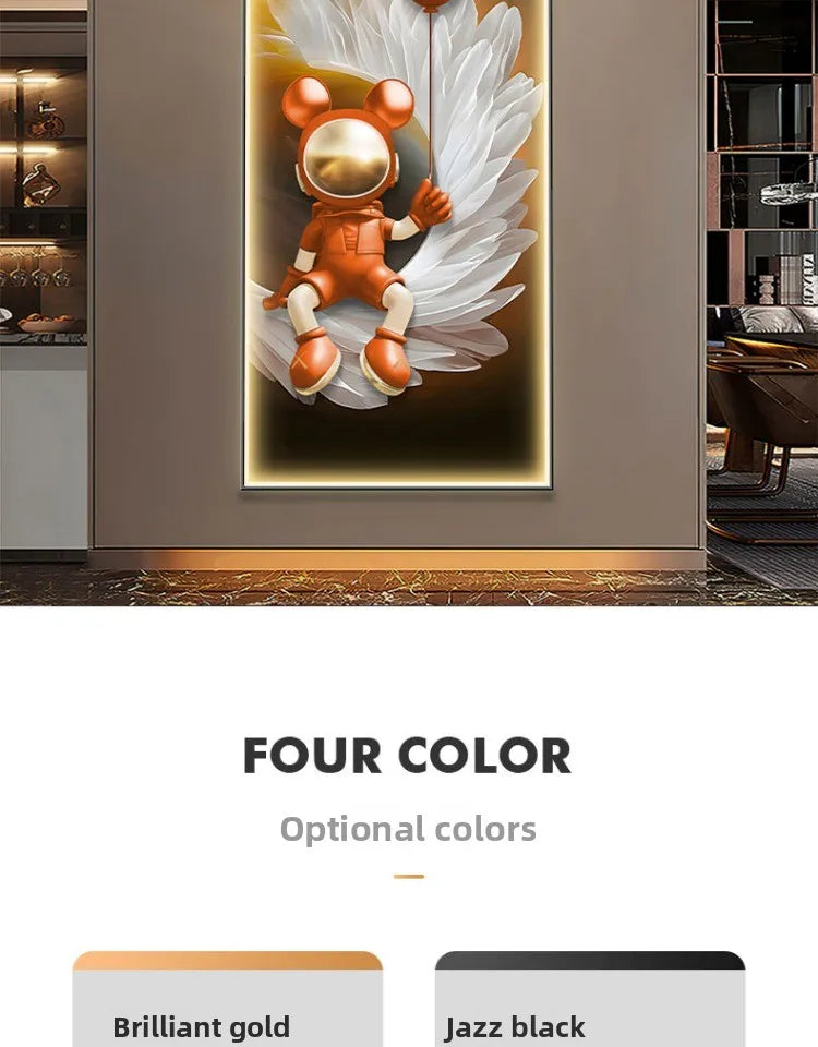 Modern art astronaut wall decor with LED lamp, luminous painting for living room or corridor, by MC THE BLACK DIAMOND