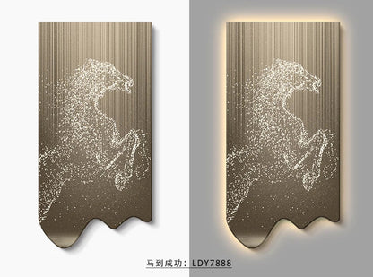 Modern art wall decor poster featuring a luminous horse painting by MC THE BLACK DIAMOND, ideal for luxury living room or corridor.