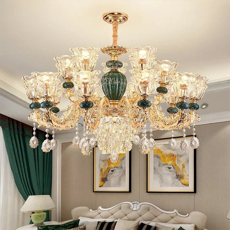 LED Crystal Ceramic Retro Ceiling Chandelier European Style Lamp Living Room Bedroom Villa Duplex Plant Fun Luxury Chandelier - https://mohammadcollection.com