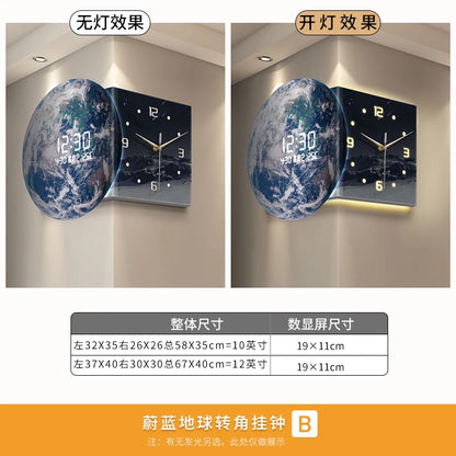 Earth Double Sided Corner Clock LED Wall Clock Modern Design Living Room Decoration Advanced Sense Wall Watch Home Wall Decor - 𝕄𝕮 𝕋𝕙𝕖 𝔹𝕝𝕒𝕔𝕜 𝔻𝕚𝕒𝕞𝕠𝕟𝕕