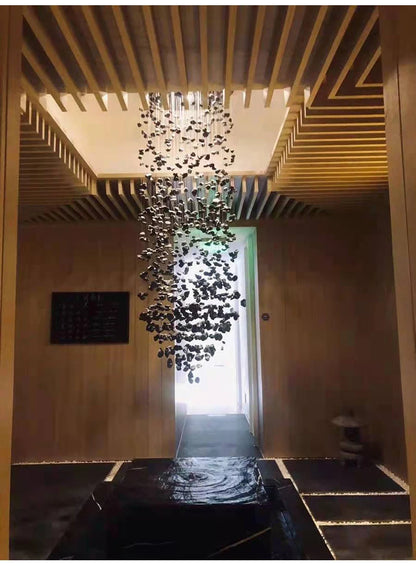 Black Art Luxury Stone Crystal Chandelier For Staircase Hallway Lobby Modern Cristal LED Hanging Lamp Home Indoor Light Fixtures