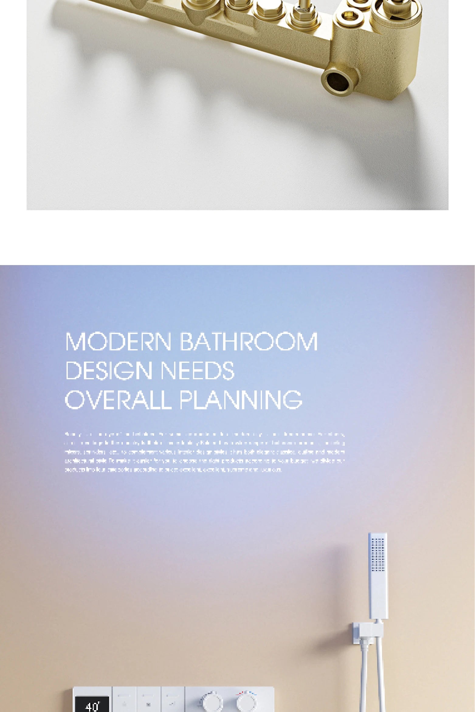Elegant white brass shower system with digital display, dual control, wall-mounted faucet, by MC THE BLACK DIAMOND.
