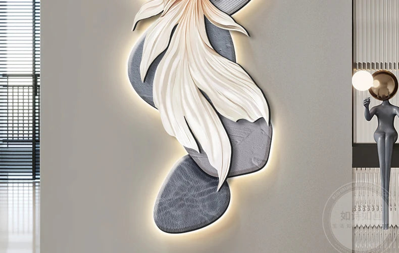 Modern Koi wall decoration painting poster by MC THE BLACK DIAMOND with LED light features, ideal for corridor or entrance murals.