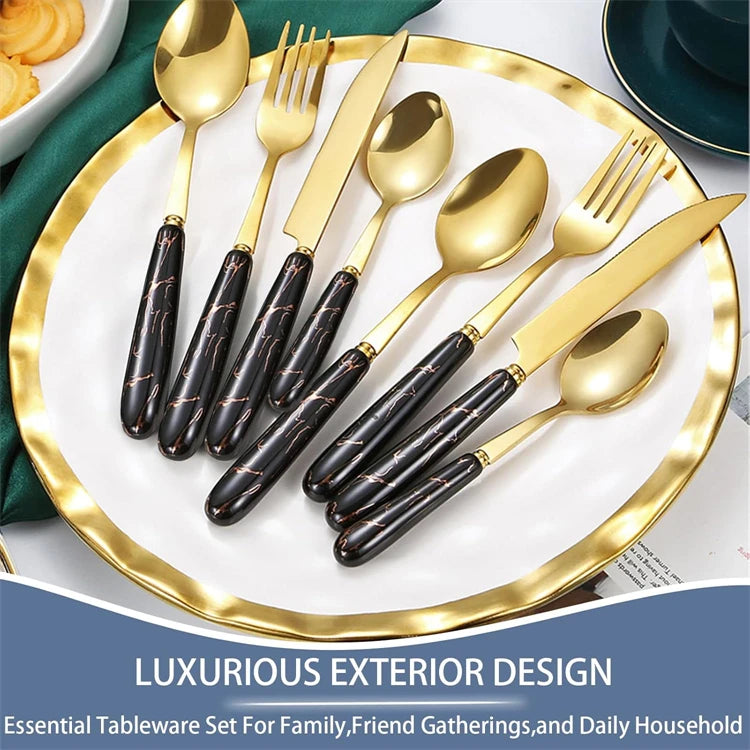 Stainless steel LMETJMA 24-piece flatware set with knives, forks, spoons from 𝕄𝕔 𝕋𝕙𝕖 𝔹𝕝𝕒𝕔𝕜 𝔻�