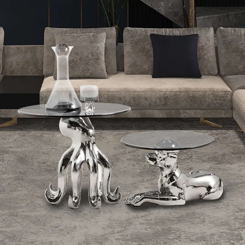 Creative Coffee Table Octopus Gorilla Glass Table Design Light Luxury Living Room Sofa Side Table Tea Table Home Decor Furniture - https://mohammadcollection.com