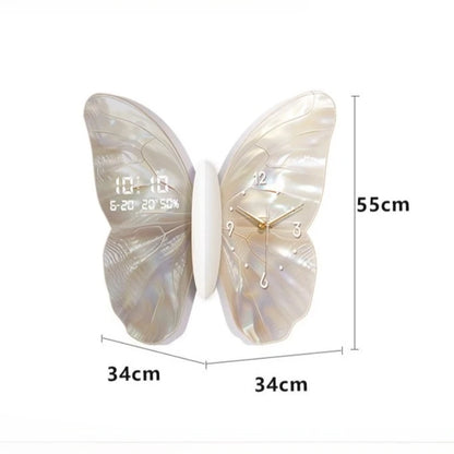 Modern MC THE BLACK DIAMOND wall clock with butterfly design, double-sided, white digital display, mute operation for living room decor