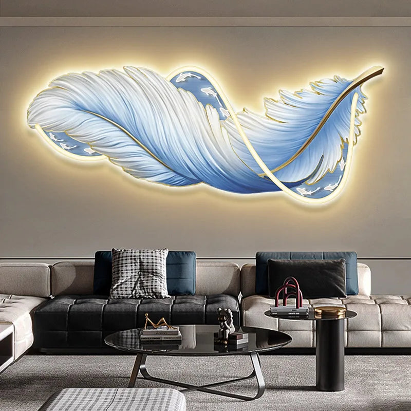 led with light porch vertical version luminous feather mural light luxury high-end living room decorative painting sofa backgrou - https://mohammadcollection.com