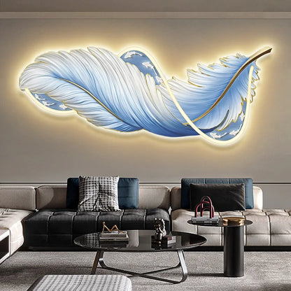 led with light porch vertical version luminous feather mural light luxury high-end living room decorative painting sofa backgrou - https://mohammadcollection.com