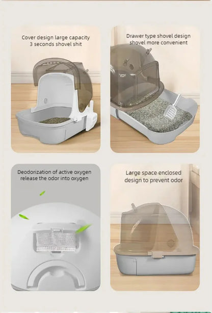 Extra-large MC THE BLACK DIAMOND semi-enclosed cat litter box with drawer-style design, providing privacy and easy cleaning for cats.