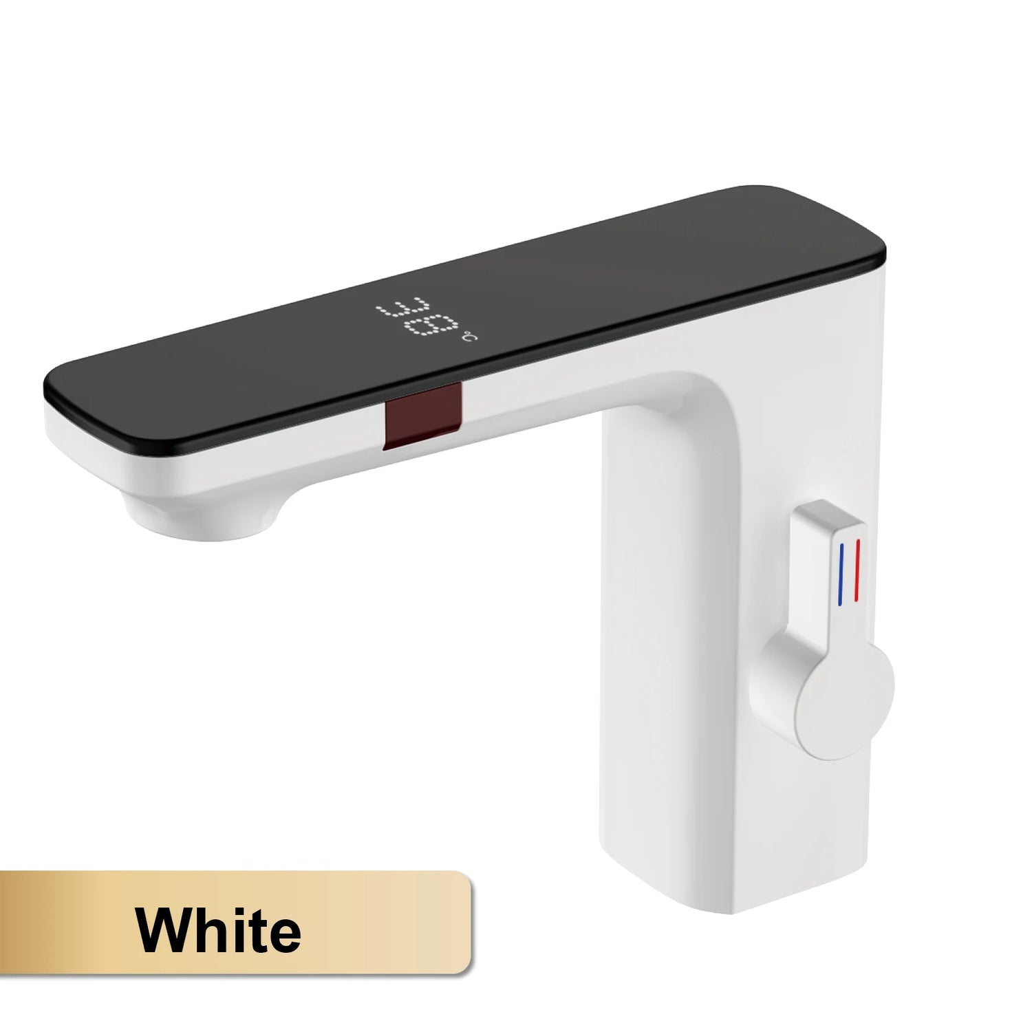 White intelligent brass bathroom faucet induction design LED light temperature display 1 hole single handle cold &amp; hot basin Tap - https://mohammadcollection.com
