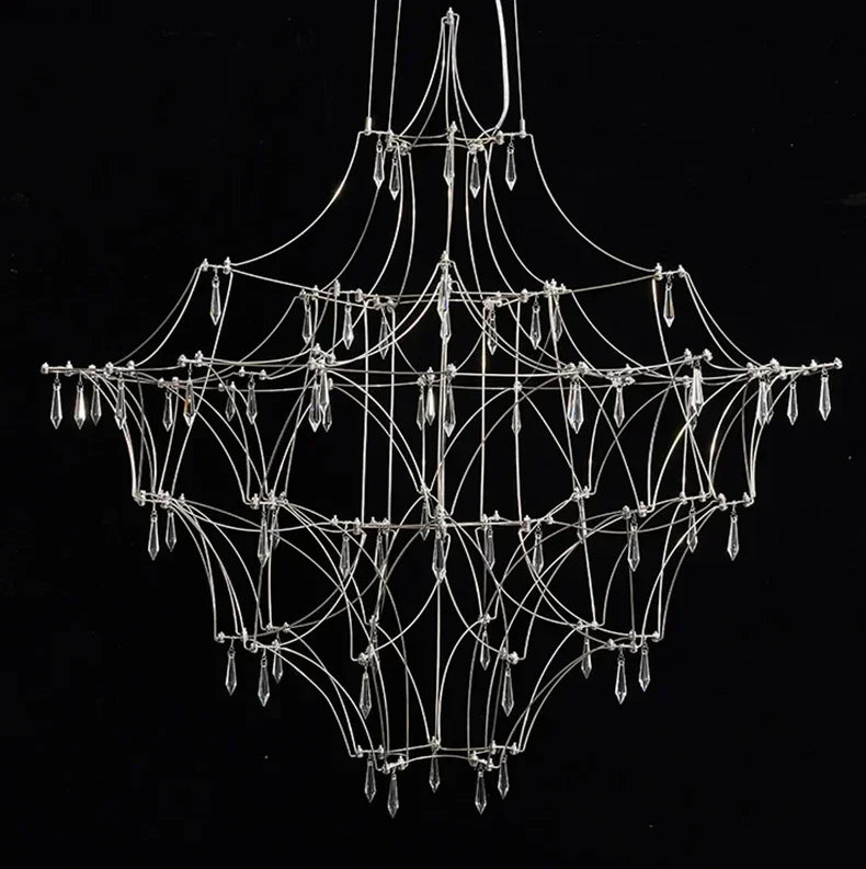 Modern chrome chandelier with luxury crystal accents, ideal for living room lighting, by MC THE BLACK DIAMOND.