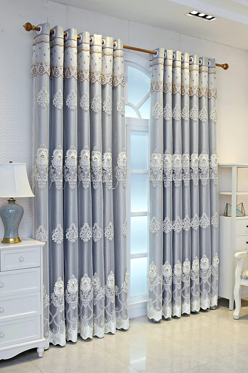 Elegant Double-Layer Curtains with Embossed Base &amp; 3D Embroidered Detailing Decorative Blackout Drapes for Bedroom/Living Room - https://mohammadcollection.com