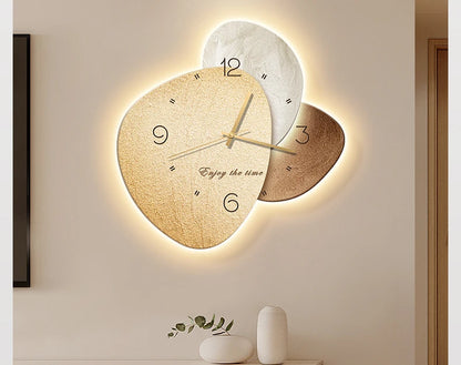 Modern MC THE BLACK DIAMOND wall clock with silent movement, digital display, and artistic stone background for living or dining rooms.