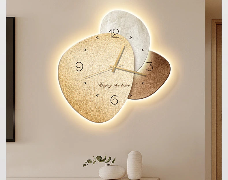 Wall decoration art stone hanging painting with digital clock by MC THE BLACK DIAMOND, featuring a stylish wall clock design.