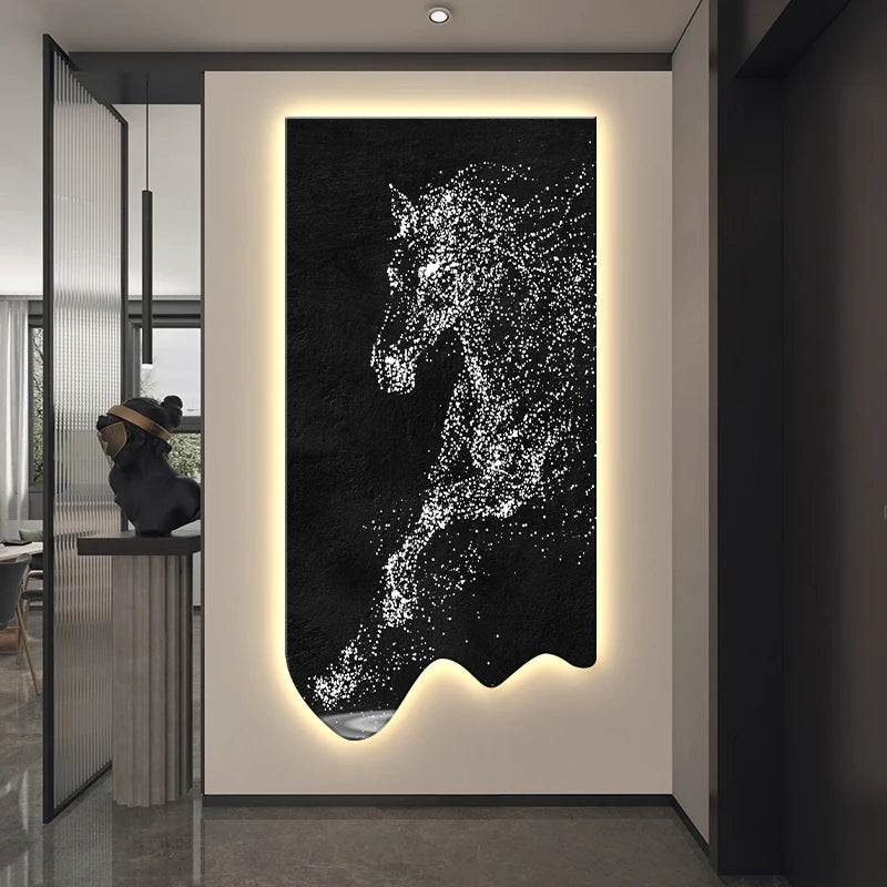 Modern art horse wall decor poster by MC The Black Diamond, luminous hanging painting with LED light for living room or corridor.