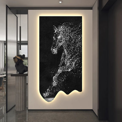 Modern art horse wall decor poster by MC The Black Diamond, luminous hanging painting with LED light for living room or corridor.