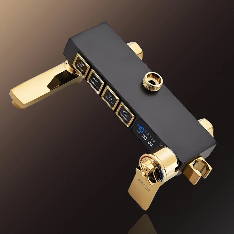 Luxury Hot Cold Digital Bathroom Shower System Thermostatic Brass Faucet Gold Digital Piano Control Rainfall Shower Head Set