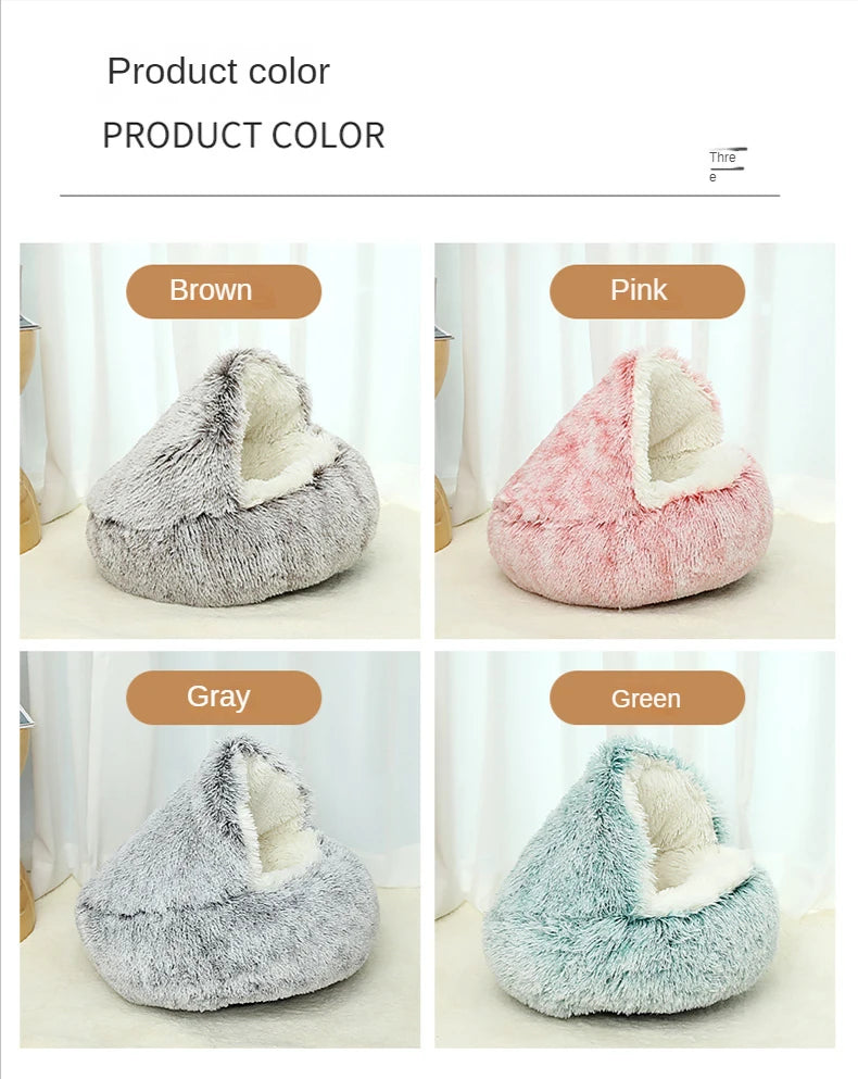MC THE BLACK DIAMOND round plush cat bed, warm and thick pet cave with cozy nest for small cats and kittens.