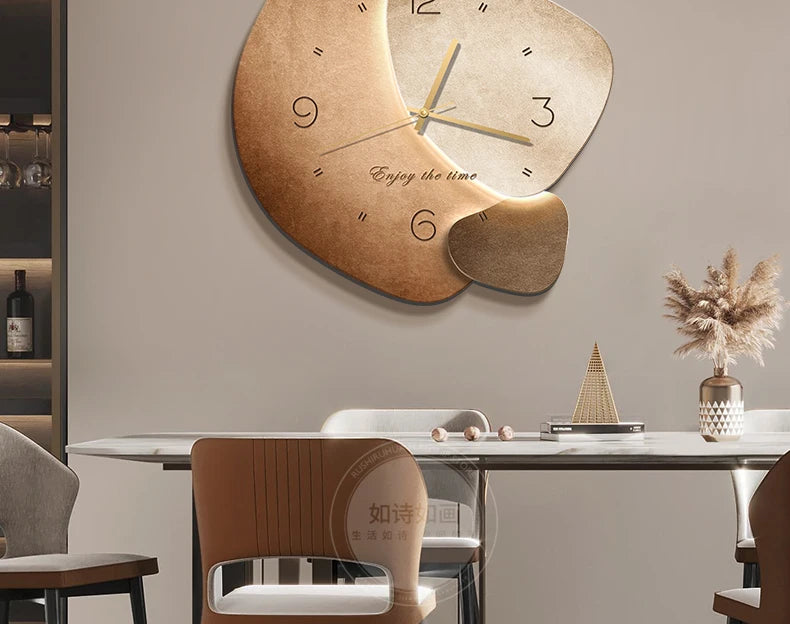 Wall clock with stone-inspired art hanging painting and digital clock display, designed by MC THE BLACK DIAMOND.