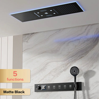 AITANA Luxury Brass Gunmetal LED Display Thermostatic Shower System Bathroom Ceiling embedded concealed giant curtain Rainfall - https://mohammadcollection.com