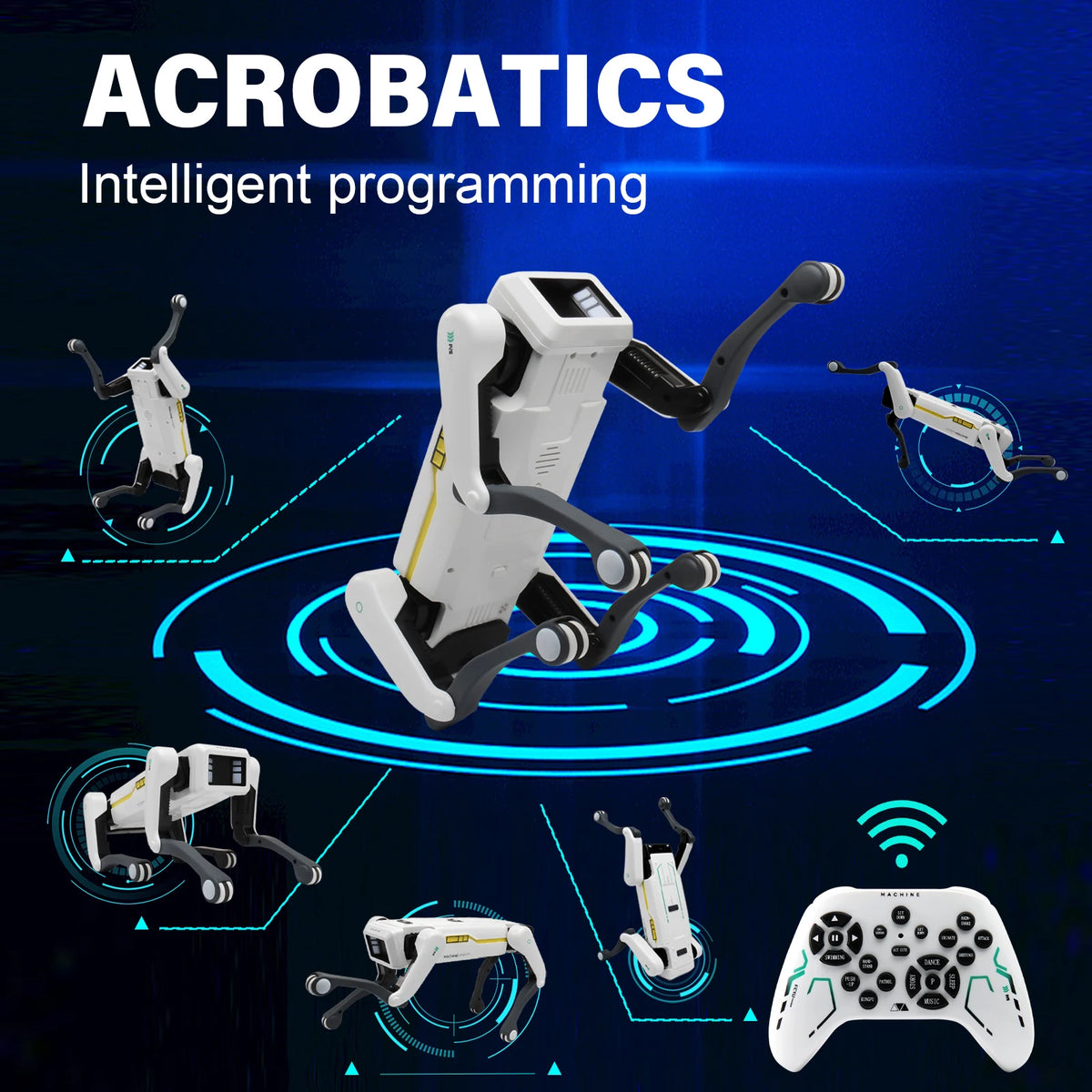 Intelligent AI RC robot by MC THE BLACK DIAMOND, a remote control robot with sleek design and advanced features.
