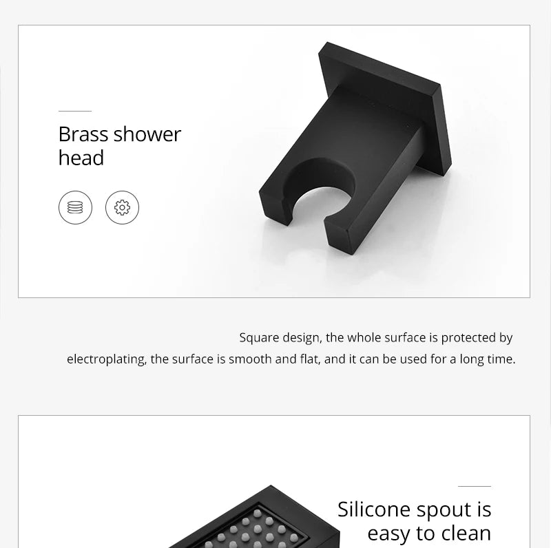 Luxury MC The Black Diamonds rainfall shower head set with LED lights, side massage jets, and a temperature control valve.