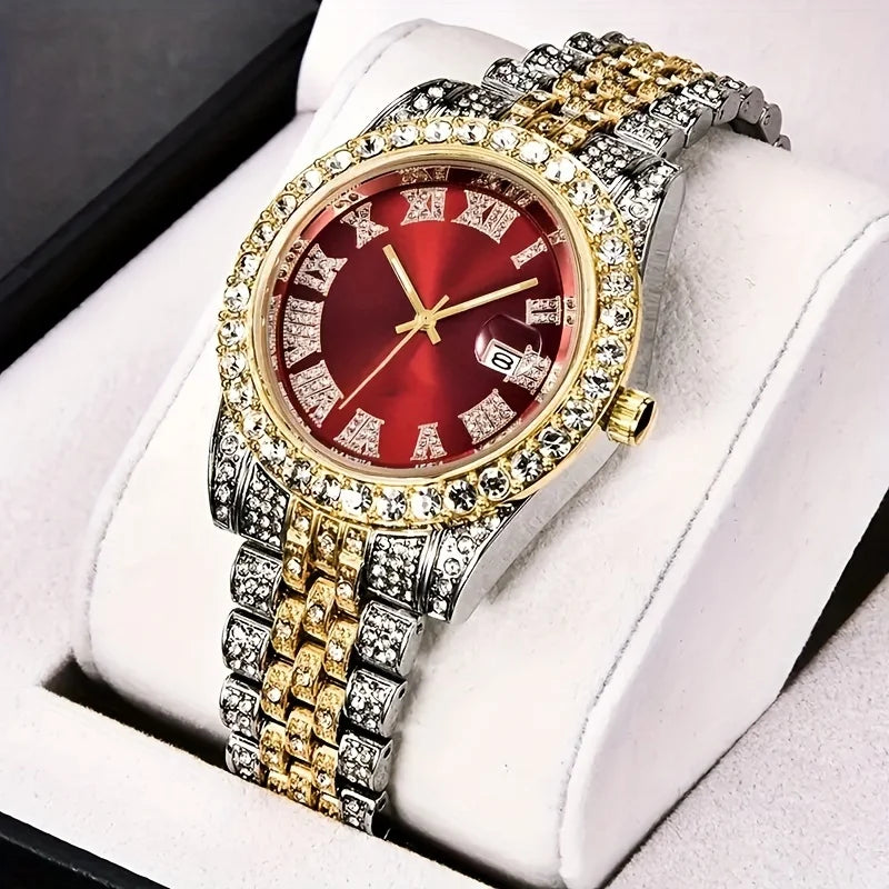 Mens Hip Hop Watch VintagInspired Retro Quartz Timepiece with Oversized Rhinestone Dial and Durable Stainless Steel Band for Men - https://mohammadcollection.com